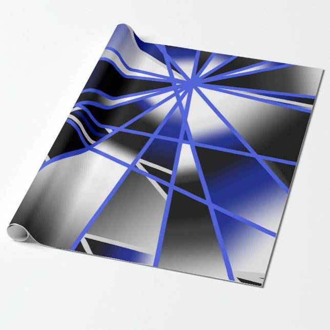 Blue Gradient Color Fill Mechanical Drawing Mosaic Wrapping Paper (Unrolled)