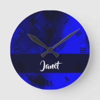 Blue gradient diamond pattern round clock