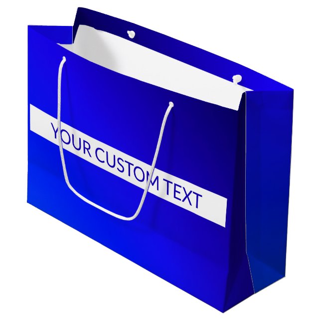 Blue Gradient & Editable Text on White Stripe Large Gift Bag (Front Angled)