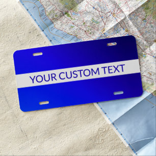 Blue Gradient & Editable Text on White Stripe License Plate