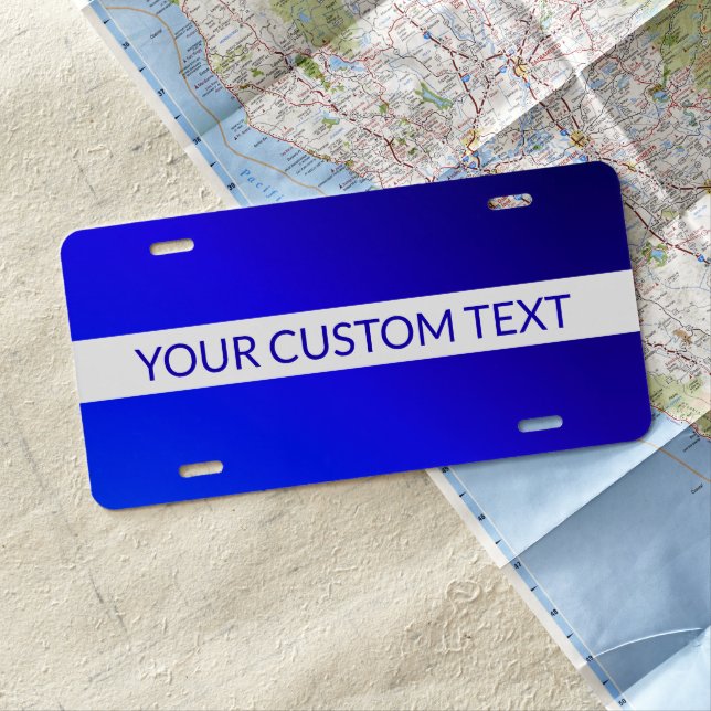 Blue Gradient & Editable Text on White Stripe License Plate (In Situ)