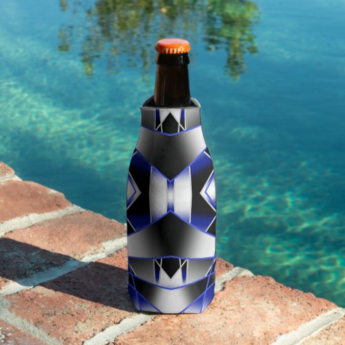 Blue Gradient Filled Mechanical Drawing Mosaic Bottle Cooler