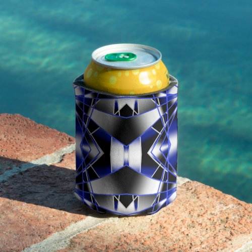 Blue Gradient Filled Mechanical Drawing Mosaic Can Cooler