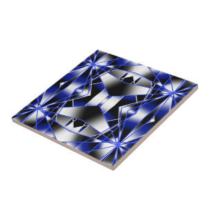 Blue Gradient Filled Mechanical Drawing Mosaic Ceramic Tile