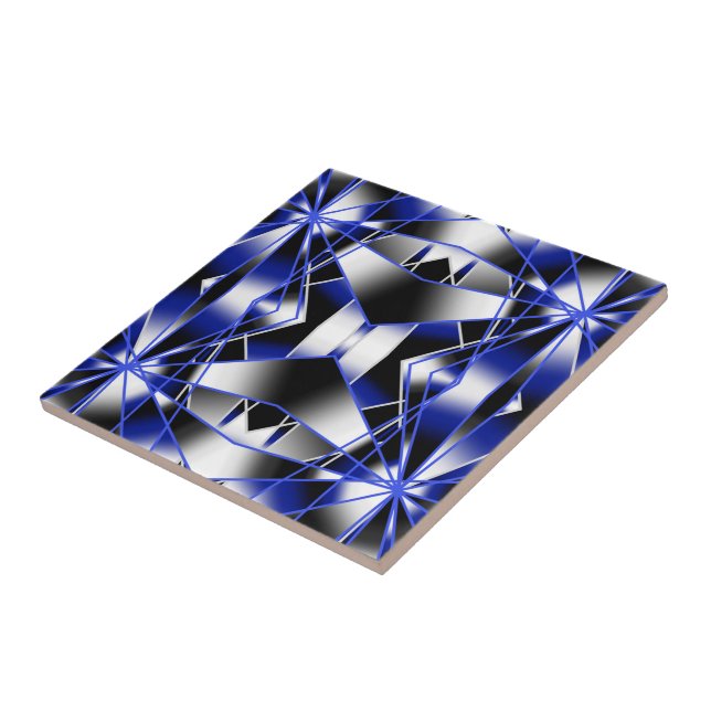 Blue Gradient Filled Mechanical Drawing Mosaic Ceramic Tile (Side)