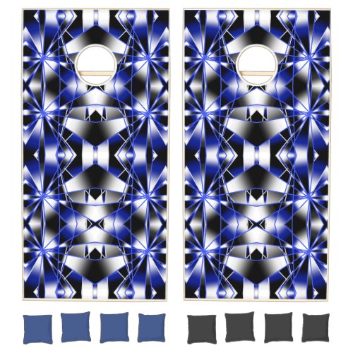 Blue Gradient Filled Mechanical Drawing Mosaic Cornhole Set