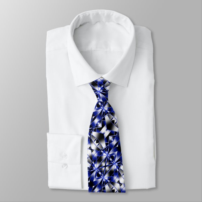 Blue Gradient Filled Mechanical Drawing Mosaic Neck Tie (Tied)