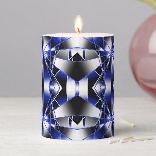 Blue Gradient Filled Mechanical Drawing Mosaic Pillar Candle