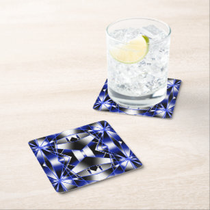 Blue Gradient Filled Mechanical Drawing Mosaic Square Paper Coaster