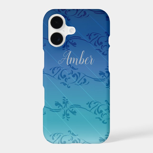 Blue Gradient Leaf Pattern Personalized Iphone Case (Back)