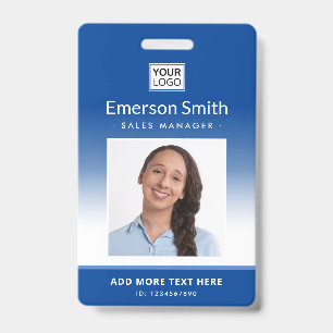 Blue gradient logo photo employee name title id badge