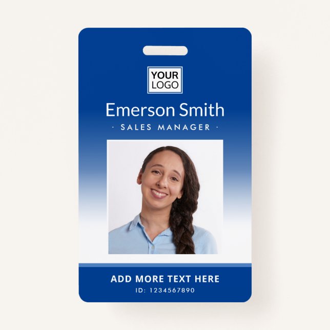 Blue gradient logo photo employee name title id badge (Front)