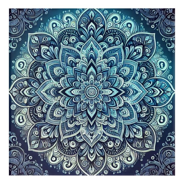 Blue Gradient Mandala Design Acrylic Print (Front)