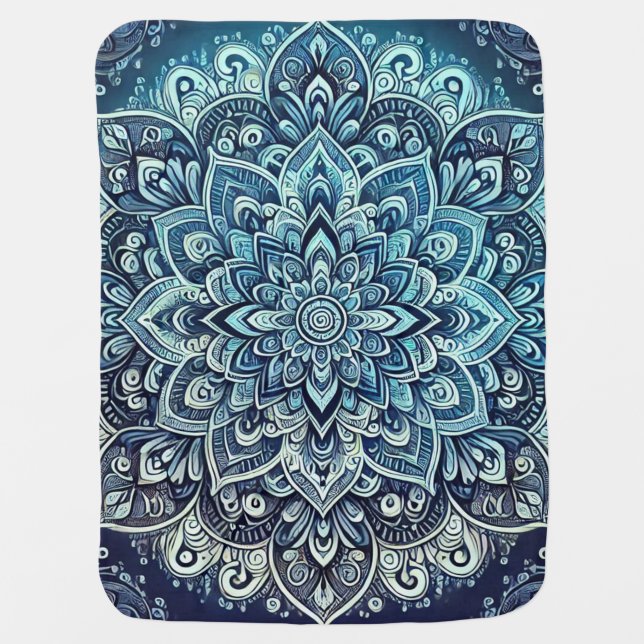 Blue Gradient Mandala Design Baby Blanket (Front)