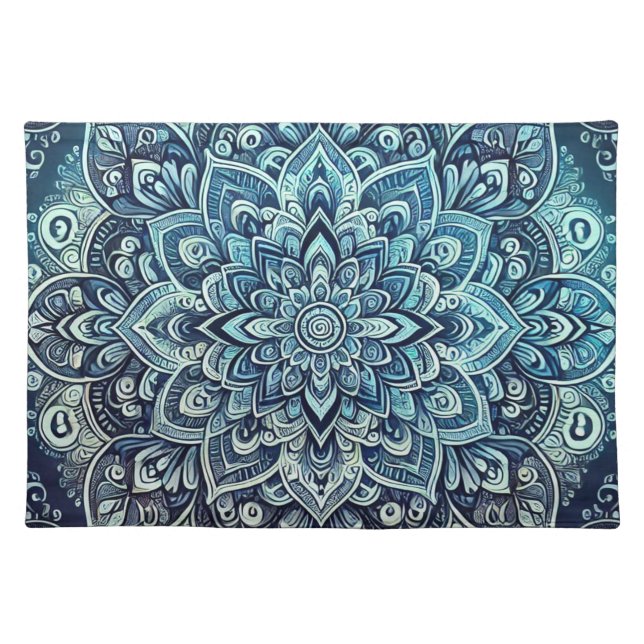 Blue Gradient Mandala Design Cloth Placemat (Front)