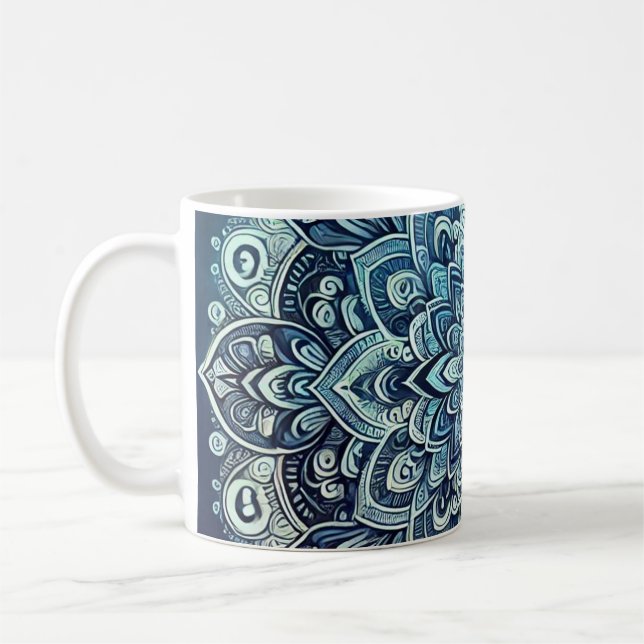 Blue Gradient Mandala Design Coffee Mug (Left)
