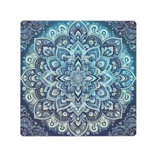 Blue Gradient Mandala Design Metal Print