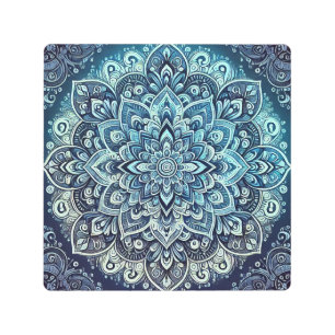 Blue Gradient Mandala Design Metal Print