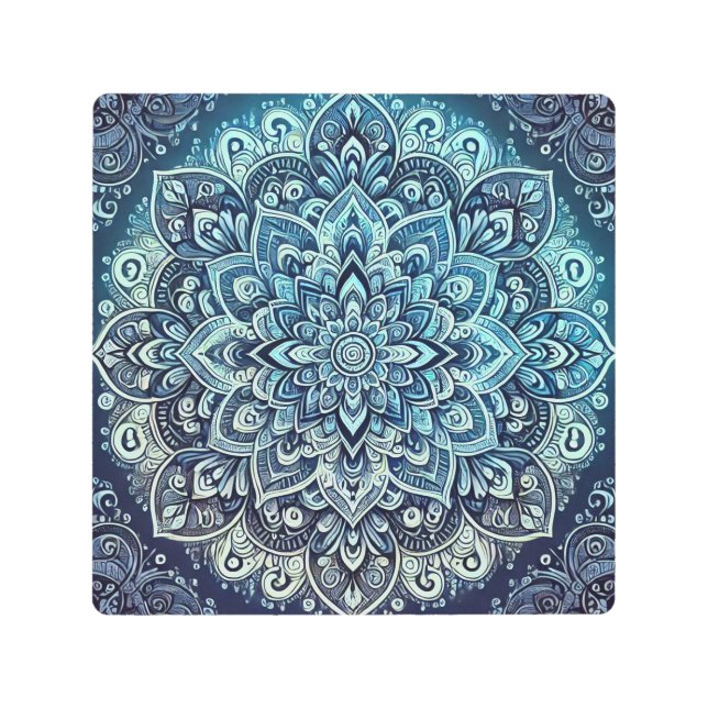 Blue Gradient Mandala Design Metal Print (Front)