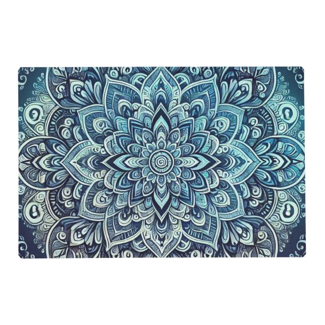 Blue Gradient Mandala Design Placemat (Front)