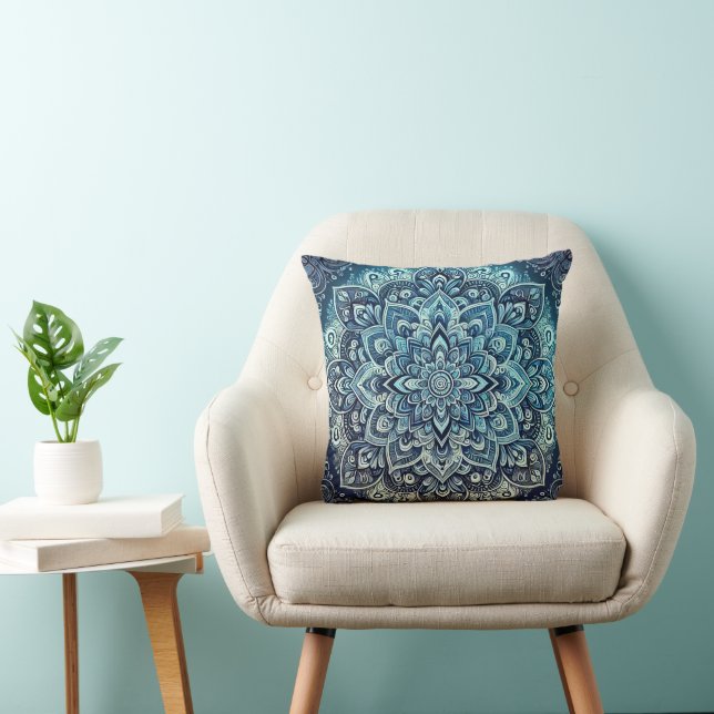 Blue Gradient Mandala Design Throw Pillow (Chair)