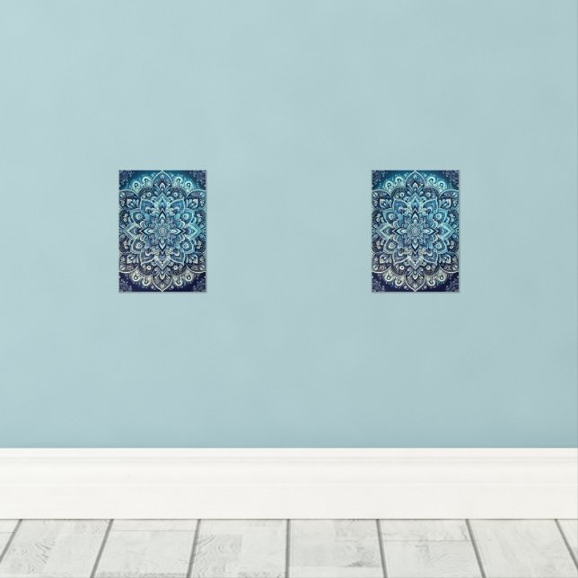 Blue Gradient Mandala Design Wall Art Sets (Wood Floor)