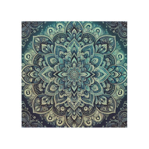 Blue Gradient Mandala Design Wood Wall Art