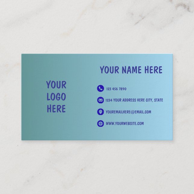 Blue Gradient Minimal Logo Business Card (Front)