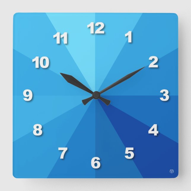 Blue Gradient Number Square Wall Clock (Front)