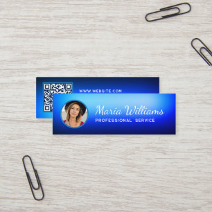 Blue gradient photo and QR code Business Card