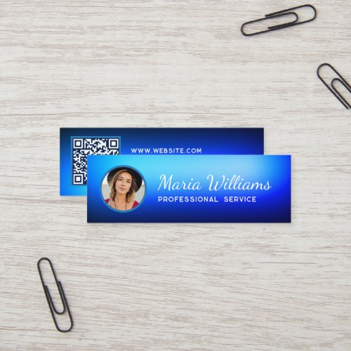 Blue gradient photo and QR code Business Card