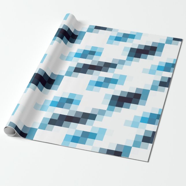 Blue Gradient Pixels Wrapping Paper (Unrolled)