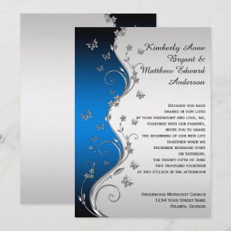 Blue Gradient Silver Ornate Butterflies Kristin Invitation