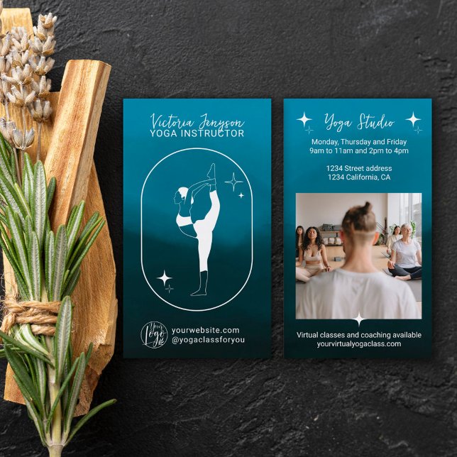 Blue gradient star Yoga instructor studio teacher Business Card (Creator Uploaded)