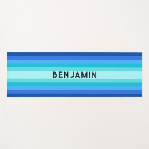Blue Gradient Striped Yoga Mat with Name 