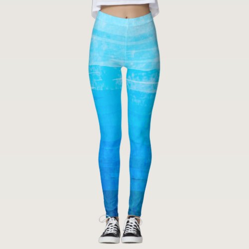 Blue Gradient Stripes Faded Leggings