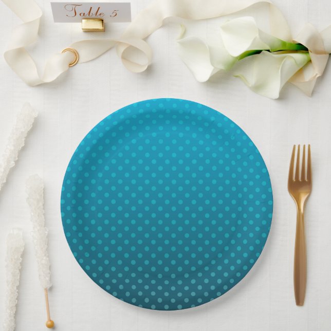 blue gradient with small polka dots paper plates (Wedding)