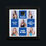 Blue Graduate 5 Photo Collage Custom Graduation Gift Box<br><div class="desc">A classy custom senior graduate photo collage graduation gift box with classic blue squares for a high school senior graduating with the class of 2024. Customize with your senior portrait pictures, school name and graduating for a great personalized graduation present. It features a 5 photograph template separated by white lines....</div>