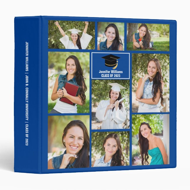 Blue Graduate Collage 2025 Graduation Photo Album 3 Ring Binder (Front/Spine)