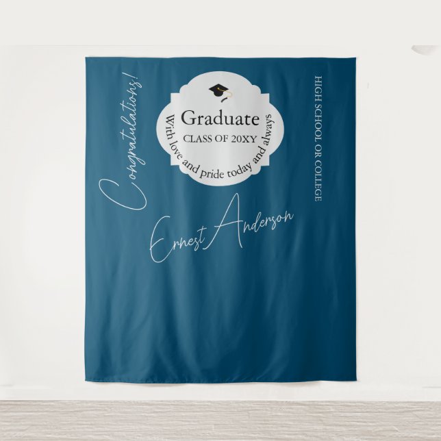 Blue Graduate Congratulations Graduation Backdrop (Front)