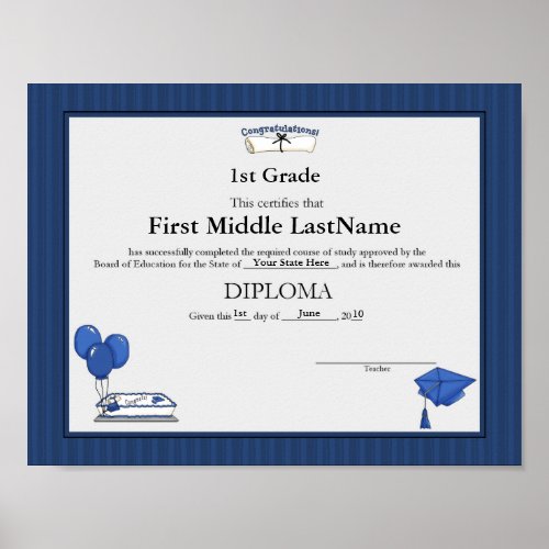 Blue Graduate Homeschooler Diploma Poster
