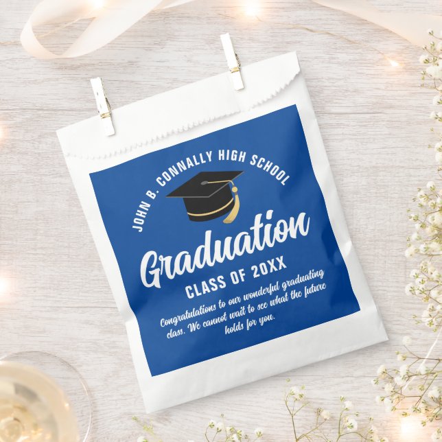 Blue Graduate Modern 2025 Custom Graduation Party Favor Bag (Clipped)