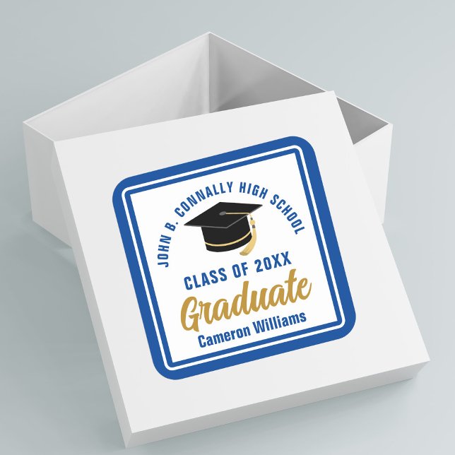 Blue Graduate Personalized 2026 Graduation Party Square Sticker (Creator Uploaded)