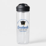 Blue Graduate Personalized Graduation Gift Water Bottle<br><div class="desc">These modern blue and black custom senior graduate water bottle features your high school or college name for the class of 2025. Customize with your graduating year under the chic handwritten script and black grad cap for a great personalized graduation party favor gift.</div>