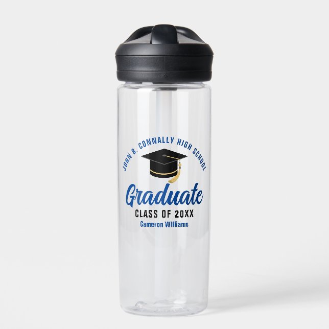 Blue Graduate Personalized Graduation Gift Water Bottle (Front)