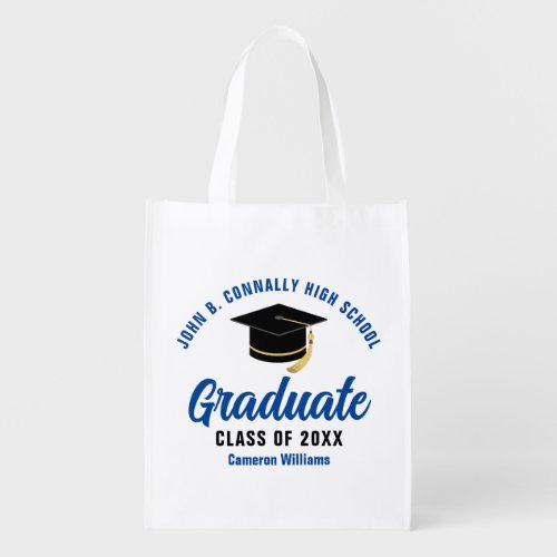 Blue Graduate Personalized Graduation Party Grocery Bag
