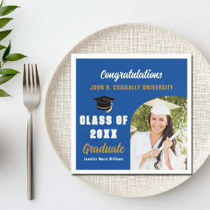 Blue Graduate Photo Arch Custom Graduation Party Napkins