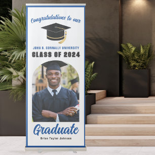 Blue Graduate Photo Arch Vertical Graduation Party Retractable Banner