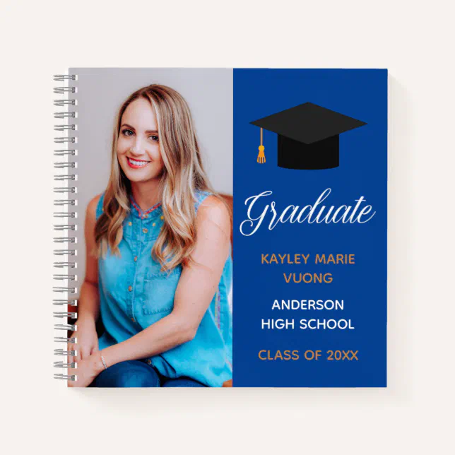 Blue Graduate Photo Autograph Graduation Guest Notebook | Zazzle