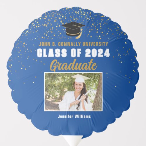 Blue Graduate Photo Class of 2024 Graduation Party Balloon